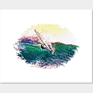 Windsurfer At Sunset Posters and Art